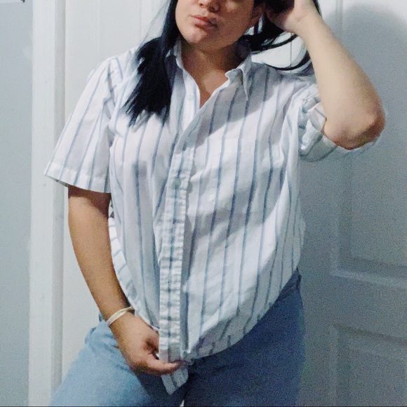 💙☁️ white & blue stripped button up shirt ☁️💙 - Picture 2 of 5